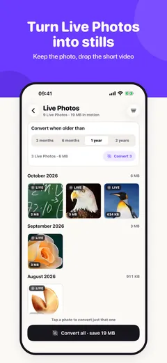 Live Photos: convert to stills and save 19 MB
